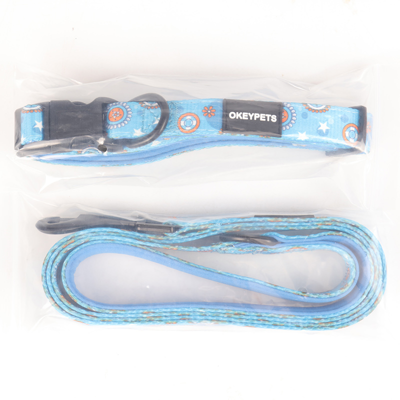 OKEYPETS - OKEYPETS Promóciós, strapabíró kutyanyakörv-póráz, mintás, puha, párnázott neoprén kisállatnyakörvek és pórázok, kisállatnyakörv-póráz/kutyahám készlet 18