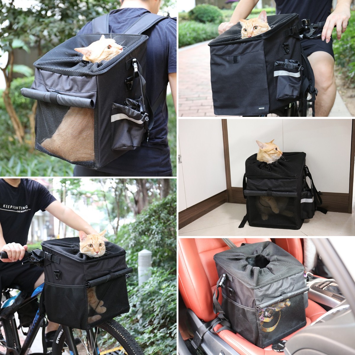 OKEYPETS - OKEYPETS mājdzīvnieku pārnēsāšanas grozs ar velosipēdu, ērts un polsterēts plecu siksnas mājdzīvnieku ceļojumu pārnēsāšanas mugursomas soma mājdzīvnieku ceļojumu pārnēsāšanas soma 19