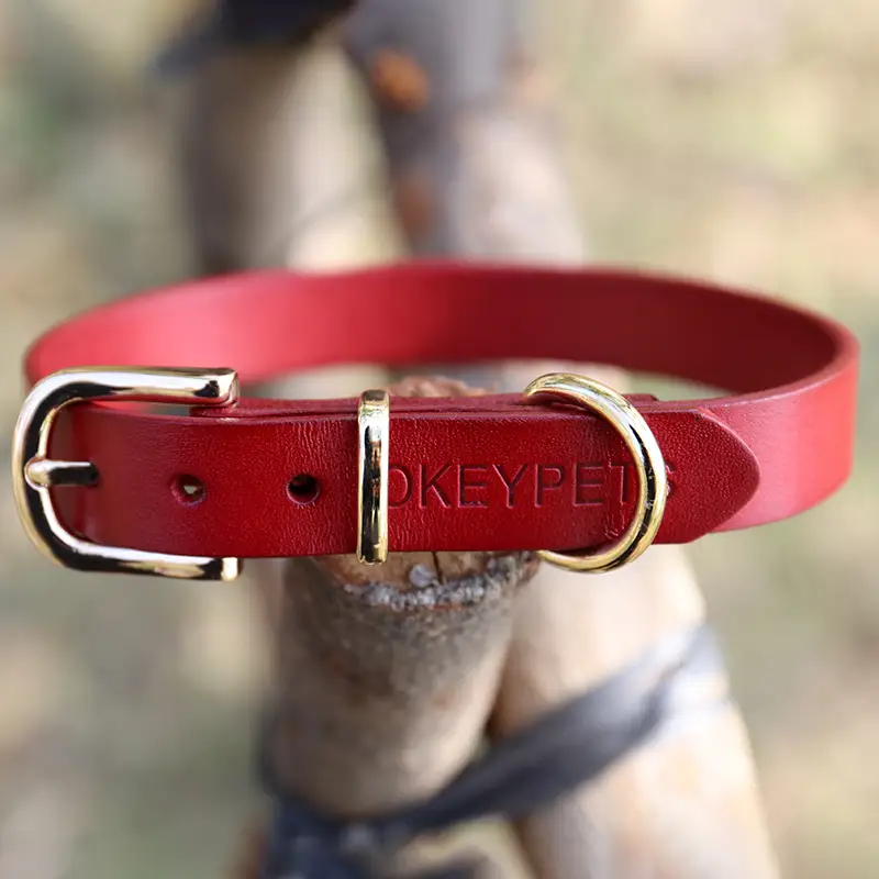 OKEYPETS - OKEYPETS Engros Personlig Designer Ensfarvet Kraftigt Tykt Ægte Brugerdefineret Læder Hundehalsbånd Læder Hundehalsbånd 1
