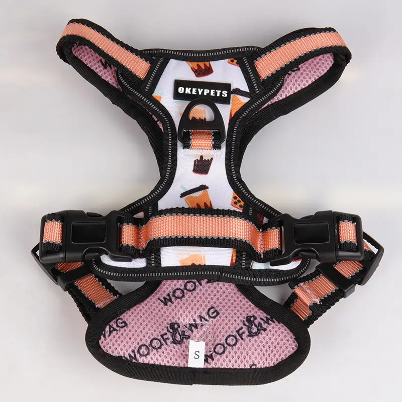 OKEYPETS - Harnais pour chien OKEYPETS à motif sublimable populaire, ceinture en nylon, réglable et réfléchissant, grande taille, avec poignée de contrôle facile. Harnais pour chien réfléchissant. 1
