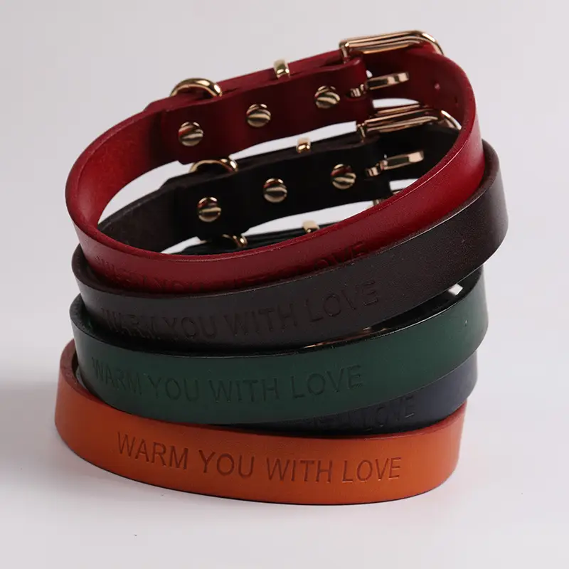OKEYPETS - Collier pour chien professionnel en cuir véritable, confortable et coloré, fabriqué à la main avec logo personnalisé en relief. Collier en cuir pour chien 1 1