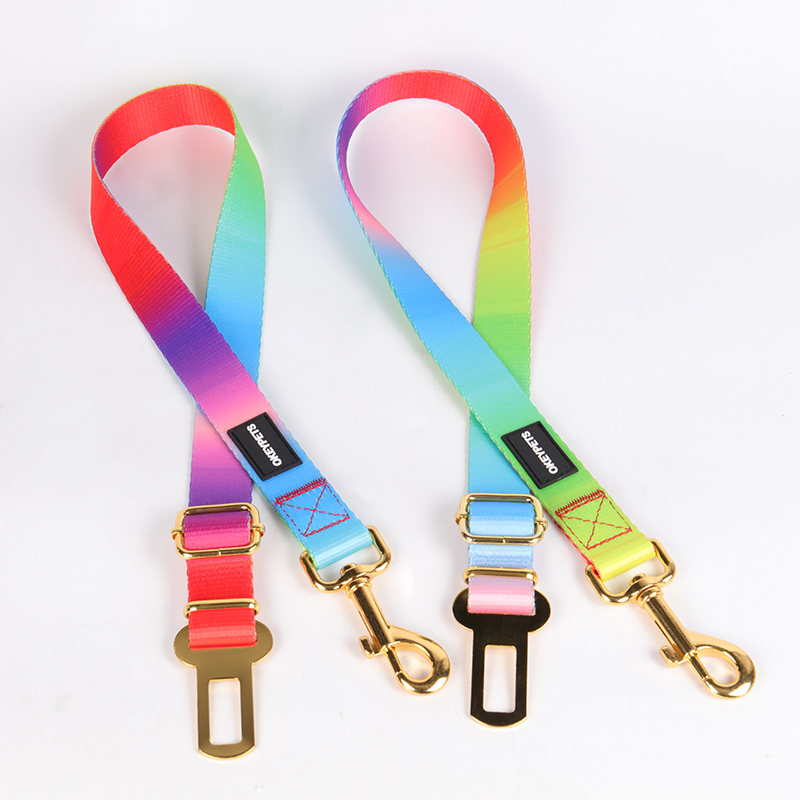 OKEYPETS - OKEYPETS Pielāgota raksta logotipa regulējama viegla sprādze grezna suņu pavada, suņu automašīnas drošības josta, suņu automašīnas pavada 9