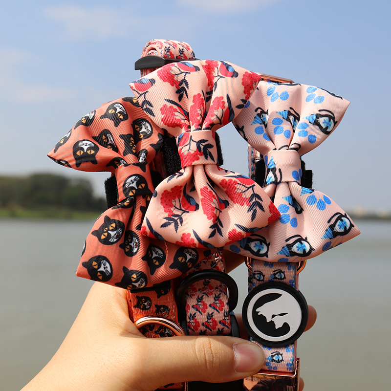 OKEYPETS - OKEYPETS Nœud papillon coloré pour chiot, à ouverture rapide, motif floral personnalisé pour collier de chien 10