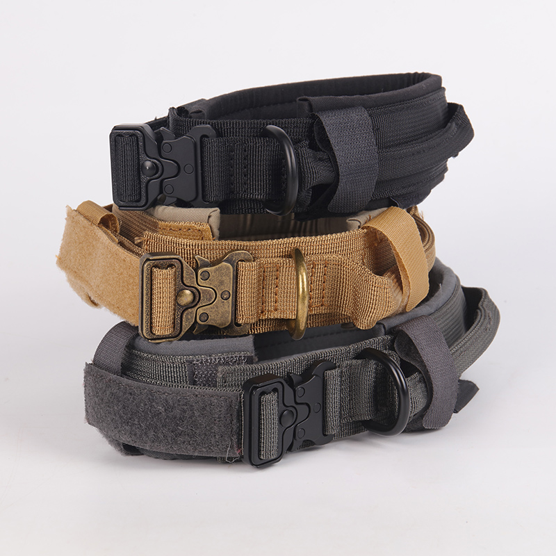 Набор тактических ошейников и поводков для собак OKEYPETS с регулируемой металлической пряжкой и мягкой ручкой. 7