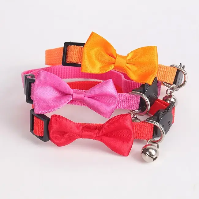 OKEYPETS - OKEYPETS Safety Release Own Design Printing Custom Cat Collar Break Away With Bow Tie and Bell Cat Collar 1