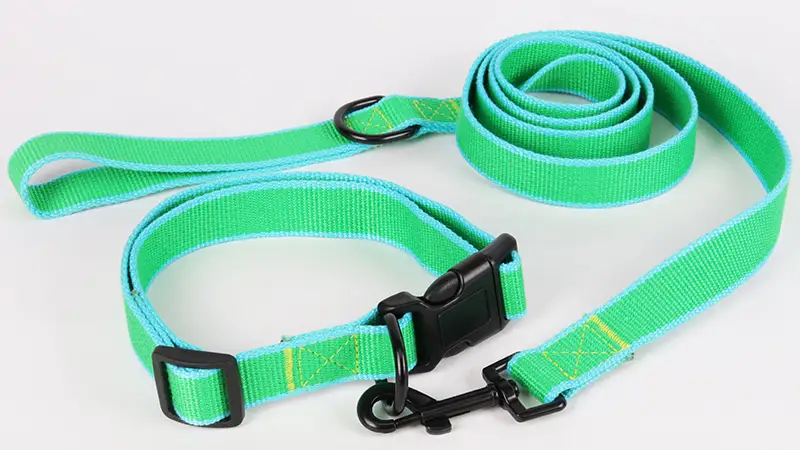 Комплект нашийник и каишка за кучета и котки с бързо освобождаване, зелен цвят, екологичен бамбуков плат 1