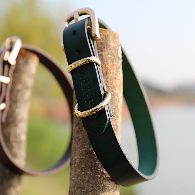 OKEYPETS - OKEYPETS Luxury Embossed Logo Pet Collar Durable Leather Handmade Vintage Eco Friendly Comfort Dog Collar Leather Dog Collar 9
