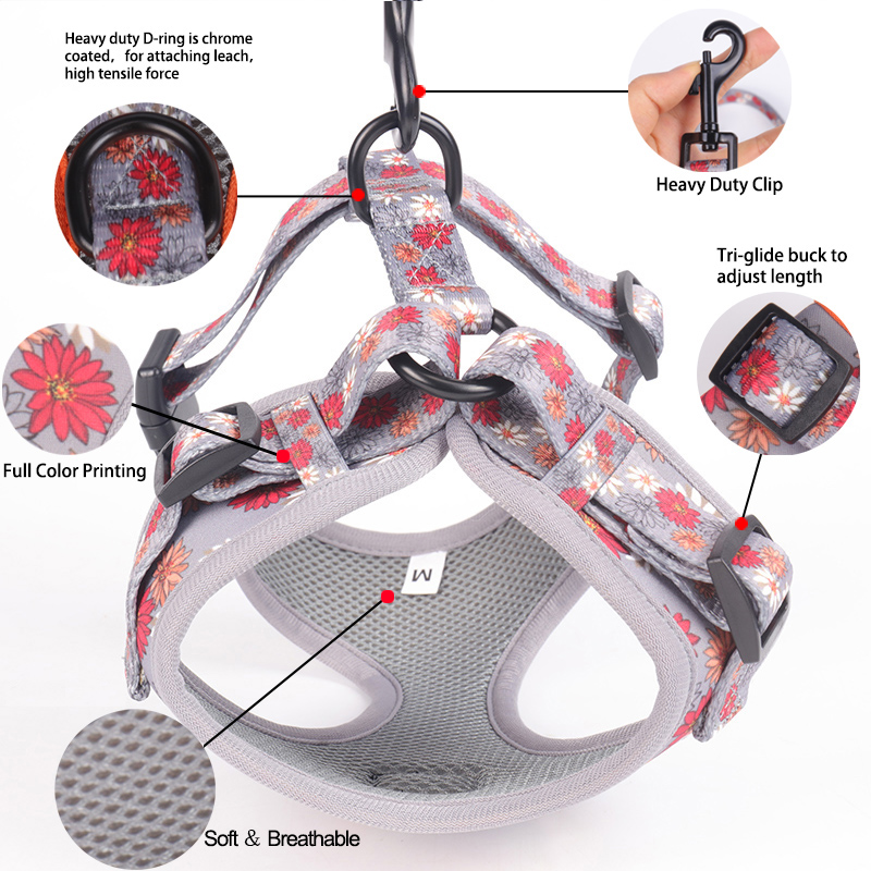 OKEYPETS - OKEYPETS Gilet en maille respirante et douce, collier et laisse personnalisés pour chien, ensemble harnais et laisse de luxe par sublimation 10