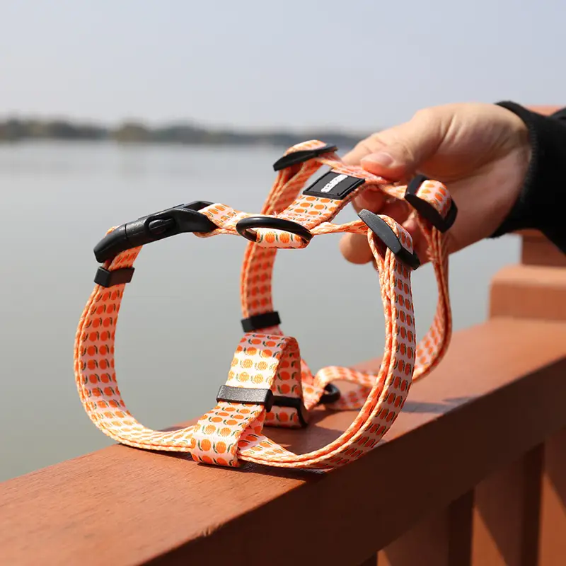 OKEYPETS - Harnais pour chien OKEYPETS pour promenades en extérieur, réglable et réversible, en néoprène fantaisie, avec inscription par sublimation. Harnais en sangle polyester. 1
