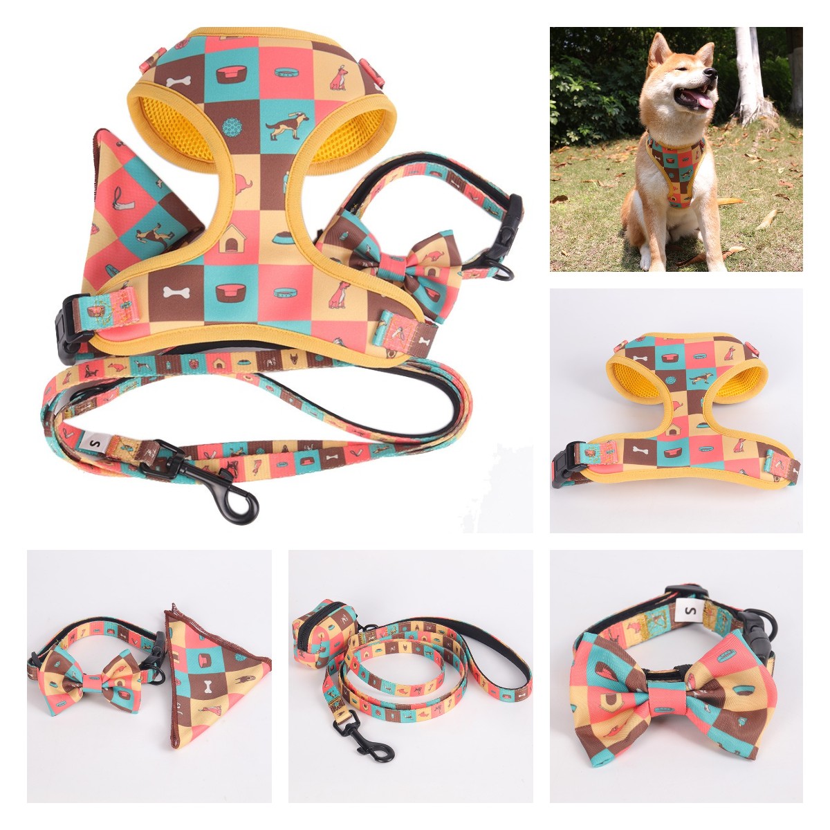 OKEYPETS Állatfelszerelések Új Divatdizájn Mintás Kutyapóráz és Kaki Hulladékzsák Tartó 15