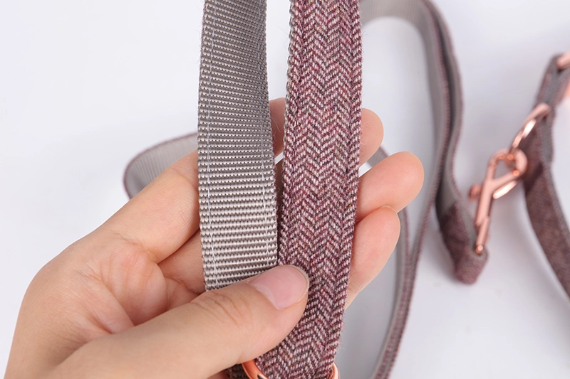 Okeypets England Style Cotton Dog Collar Leash With Rose Gold Buckle 12