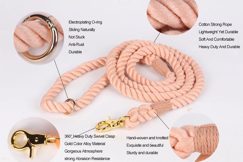 OKEYPETS Atraktivní ručně vyráběné bavlněné pletené paracordové vodítko pro psy v zaprášené růžové barvě 8