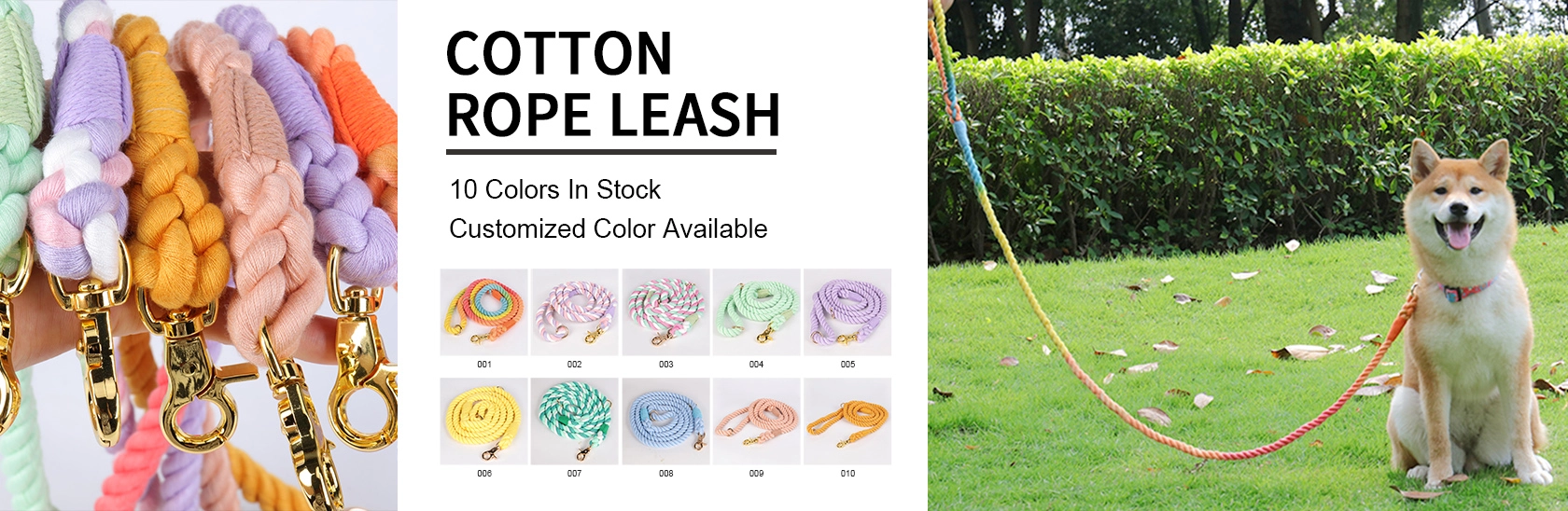 OKEYPETS Vente en gros, laisses arc-en-ciel personnalisées en coton naturel écologique faites à la main pour grands chiens. 8