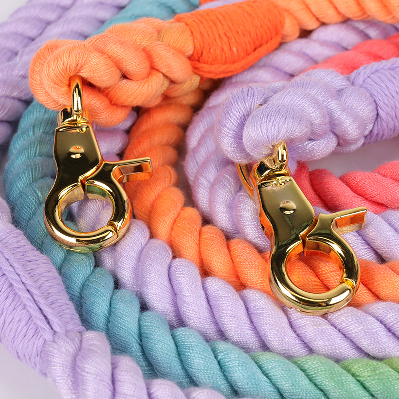 OKEYPETS Vente en gros, laisses arc-en-ciel personnalisées en coton naturel écologique faites à la main pour grands chiens. 12
