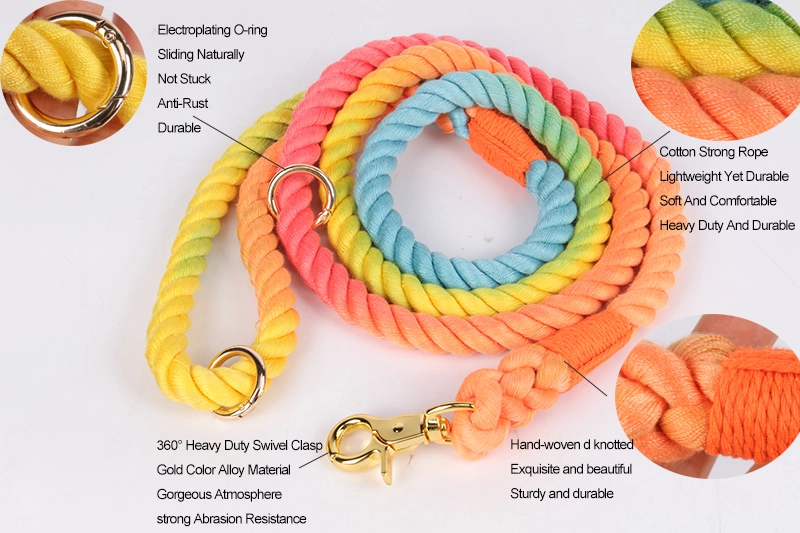 OKEYPETS Vente en gros, laisses arc-en-ciel personnalisées en coton naturel écologique faites à la main pour grands chiens. 9