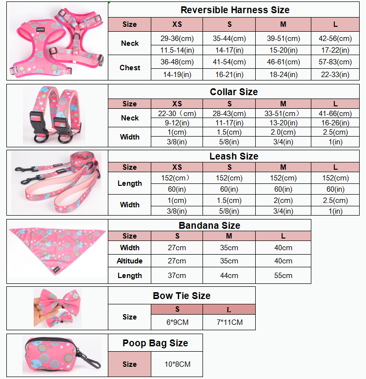 OKEYPETS Accessoires pour chiens Collier et laisse ajustables, mignons, roses, à motif floral doux 9