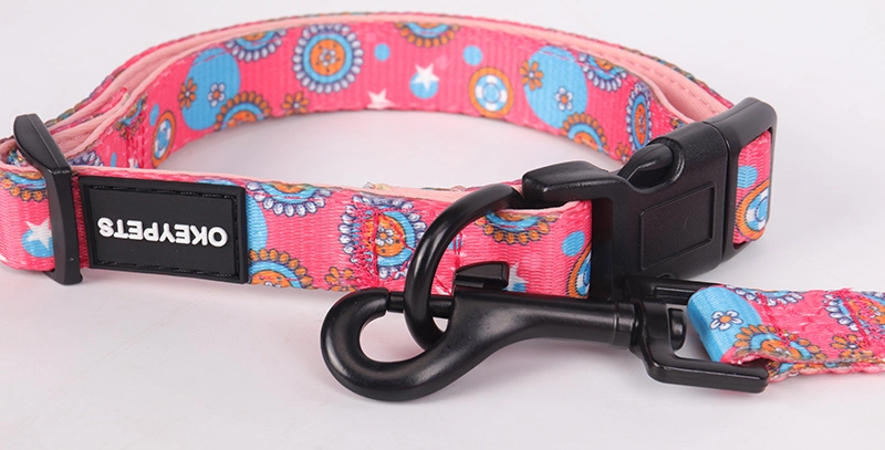 OKEYPETS Accessoires pour chiens Collier et laisse ajustables, mignons, roses, à motif floral doux 13