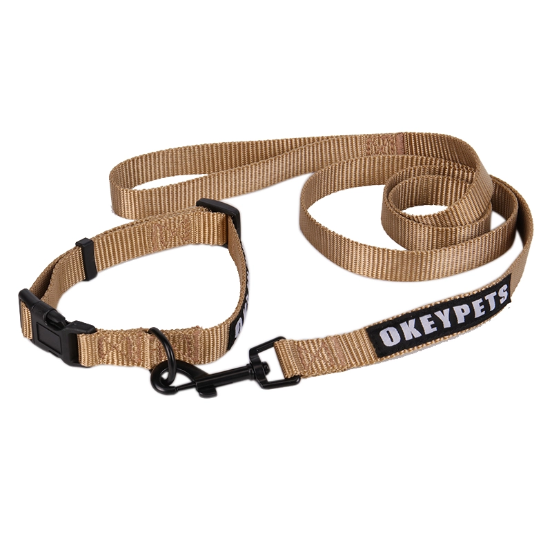 Collier pour chien OKEYPETS en nylon résistant et ajustable, couleur unie, avec logo tissé 5