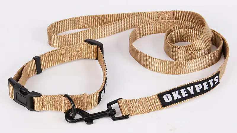 OKEYPETS Ensemble collier et laisse pour chiens, couleurs unies, réglables, souples et résistantes, en nylon. 1