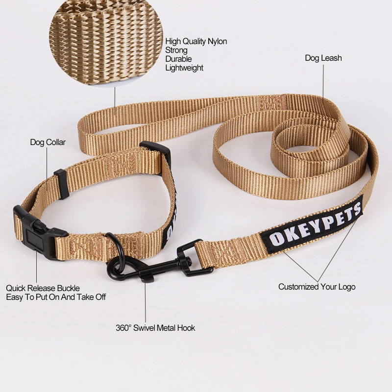 OKEYPETS Ensemble collier et laisse pour chiens, couleurs unies, réglables, souples et résistantes, en nylon. 8