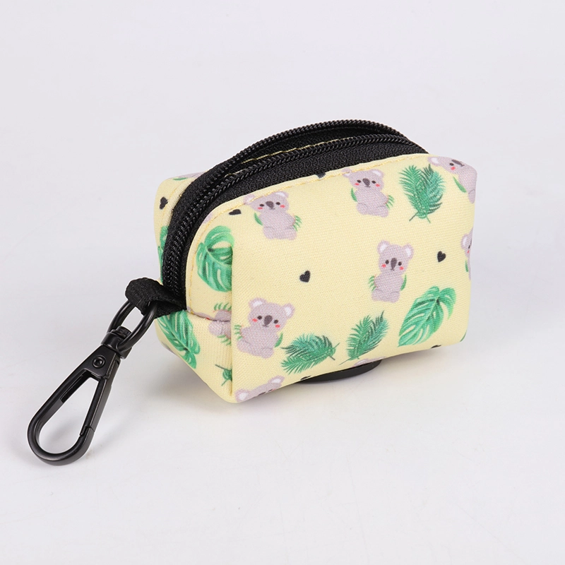 OKEYPETS Dog Accessories Cute Yellow Cartoon Sublimation Neoprene Dog Poo Bags Holder Eco-friendly Pet Bag Dispenser 10