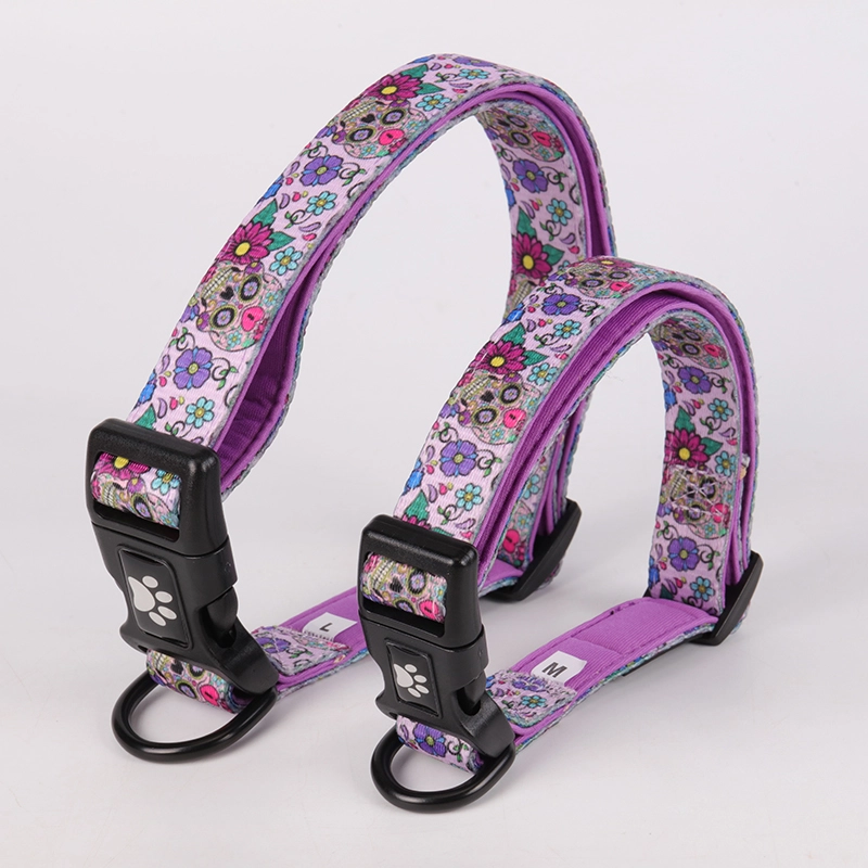 OKEYPETS Halsbanden en riemen voor honden met paarse bloemen en doodskoppen 10