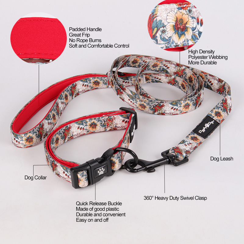 Fabricant de Guangzhou OKEYPETS laisse de course pour chien à poignée souple avec motif floral personnalisé 7