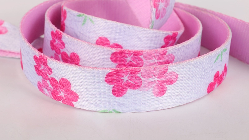 OKEYPETS Collier et laisse pour chien en sangle blanche imprimé floral rose 13