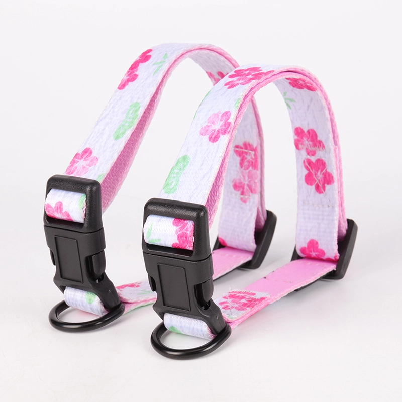 OKEYPETS Collier et laisse pour chien en sangle blanche imprimé floral rose 10