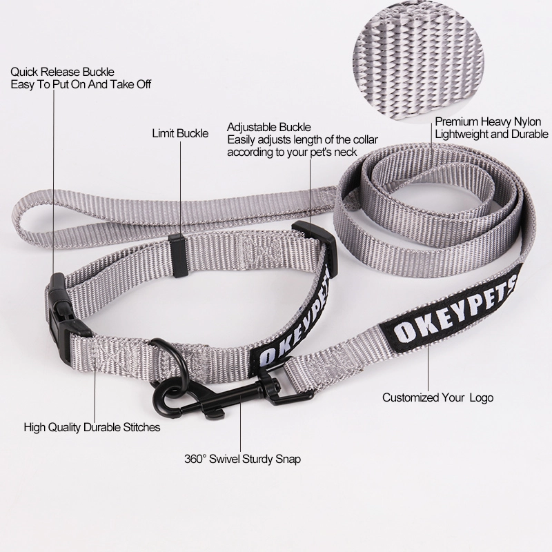 OKEYPETS Zgardă reglabilă din nailon cu lesă asortată pentru animale de companie, zgardă și lesă pentru câini 5