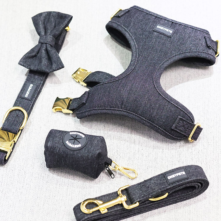 OKEYPETS Ensemble harnais de cowboy personnalisé en jean pour chien, laisse et collier, accessoires pour animaux de compagnie, harnais en denim tendance. 8