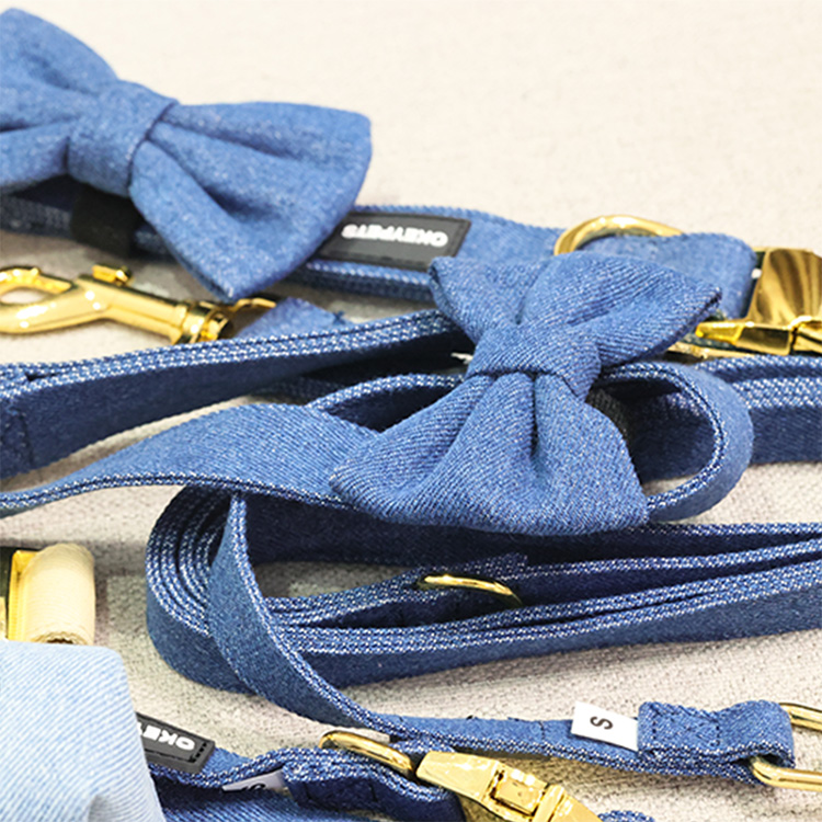 OKEYPETS Ensemble harnais de cowboy personnalisé en jean pour chien, laisse et collier, accessoires pour animaux de compagnie, harnais en denim tendance. 19
