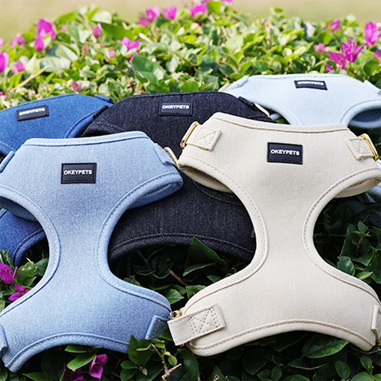 OKEYPETS Ensemble harnais de cowboy personnalisé en jean pour chien, laisse et collier, accessoires pour animaux de compagnie, harnais en denim tendance. 18