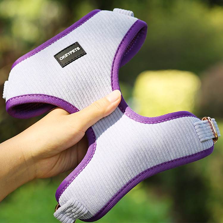 OKEYPETS Custom Corduroy Dog Harness Set-Soft  comfortable 15