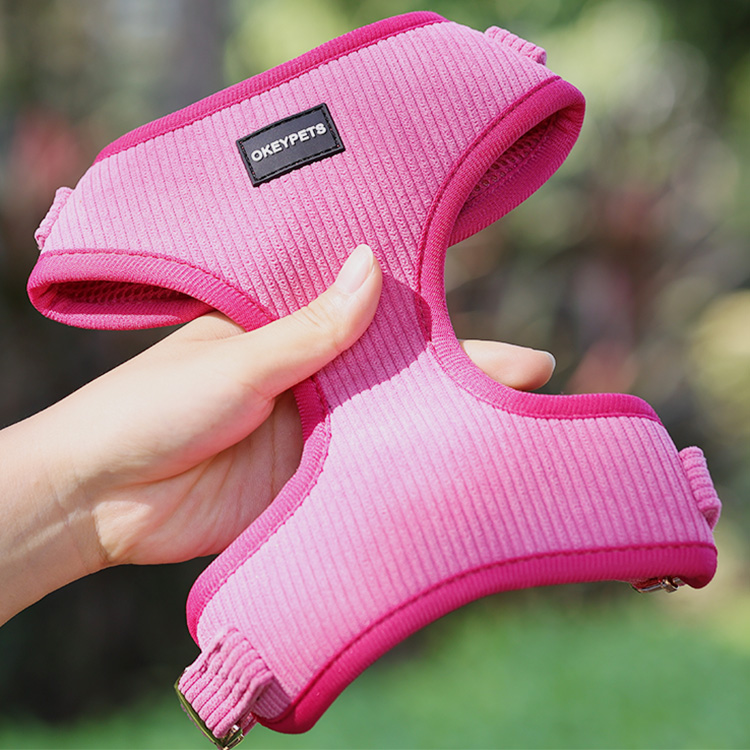 OKEYPETS Custom Corduroy Dog Harness Set-Soft  comfortable 16