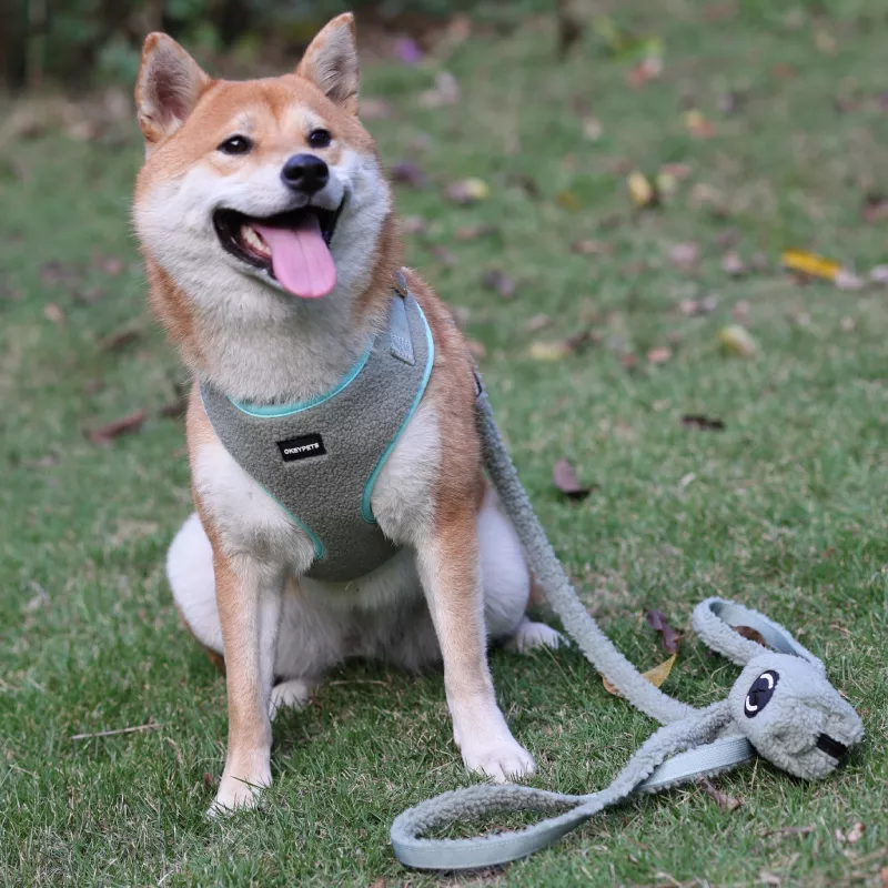 OKEYPETS Harnais de luxe pour chien, en sherpa ajustable, ensemble de harnais pour chien pur. 3