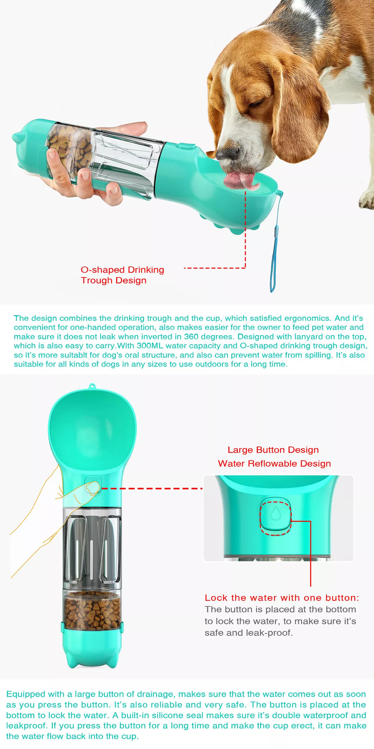 OKEYPETS Vente en gros Bouteille d'eau portable pour chien, distributeur 4 en 1, gamelle d'eau pour animaux de compagnie, mangeoire extérieure 9