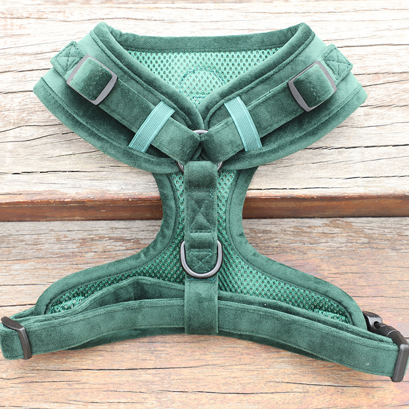 Fabricants de harnais pour chiens en velours OEM, vente en gros de harnais et laisses pour chiens de luxe, harnais en velours sur mesure. 4