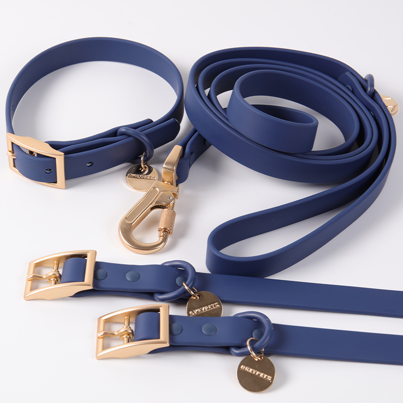 Ensemble collier et laisse pour chien en PVC multicolore, en vente en gros. Collier souple imperméable avec logo personnalisé et étiquette nominative. 12