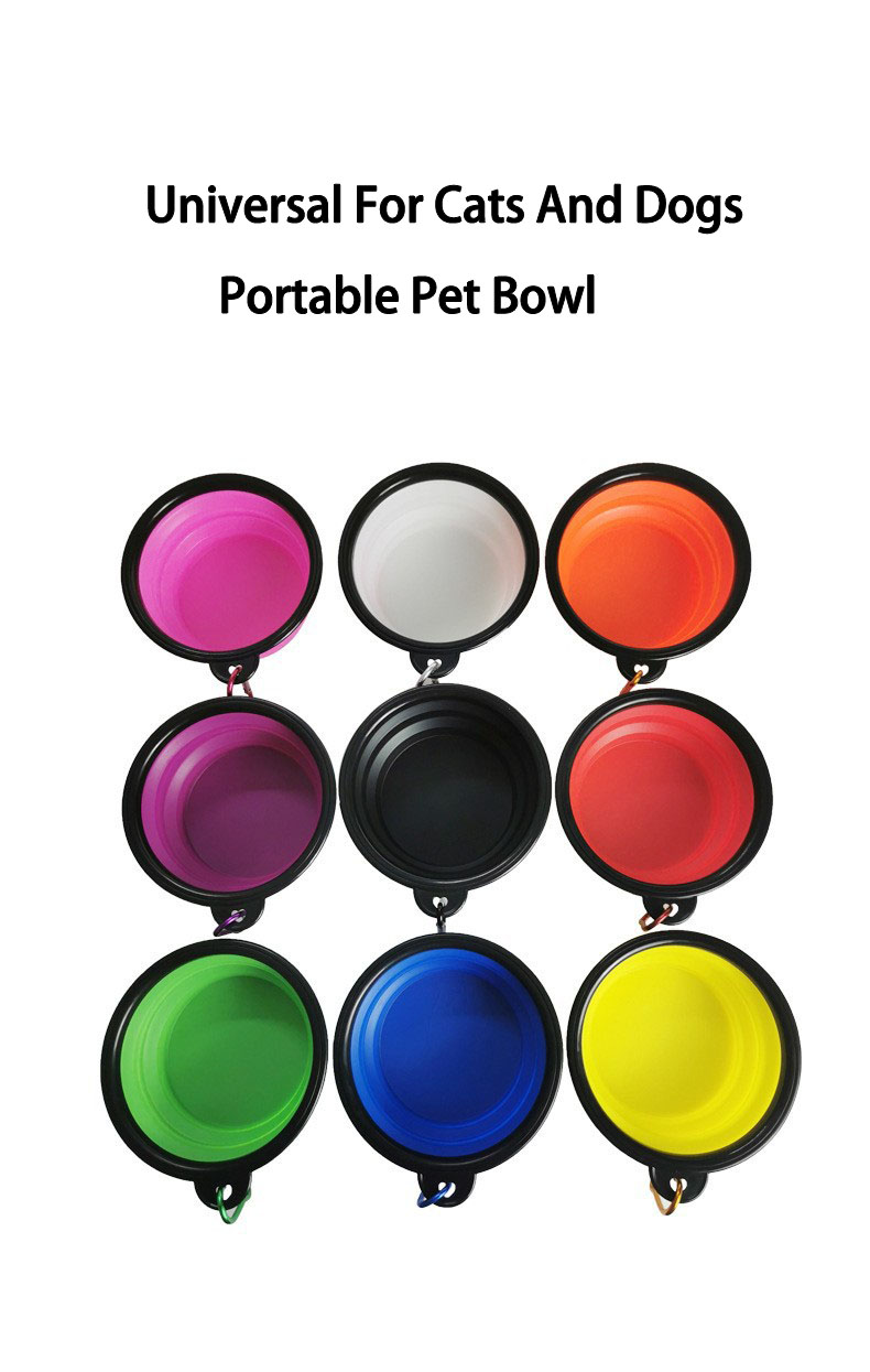 Gamelles pliables pour chiens et chats, idéales pour les voyages. Disponibles en gros. Fabriquées en silicone alimentaire et sans danger pour les petits chiens et chats. 7