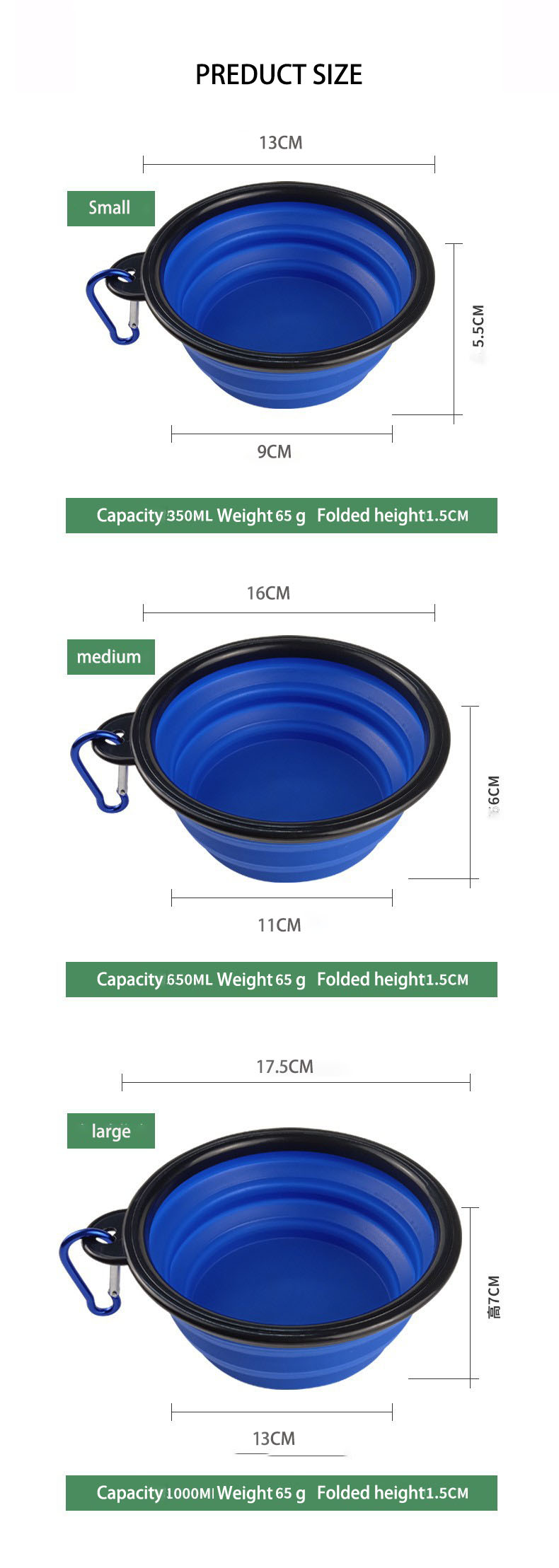 Gamelles pliables pour chiens et chats, idéales pour les voyages. Disponibles en gros. Fabriquées en silicone alimentaire et sans danger pour les petits chiens et chats. 11