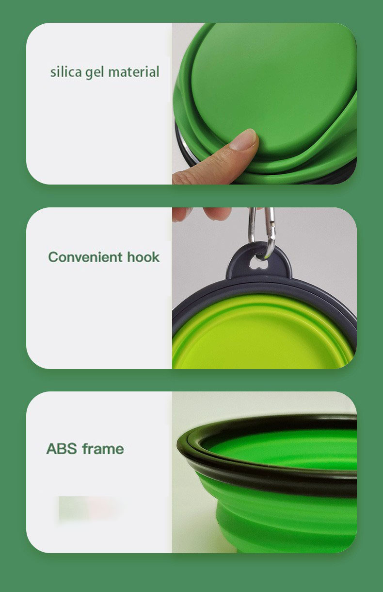 Gamelles pliables pour chiens et chats, idéales pour les voyages. Disponibles en gros. Fabriquées en silicone alimentaire et sans danger pour les petits chiens et chats. 9