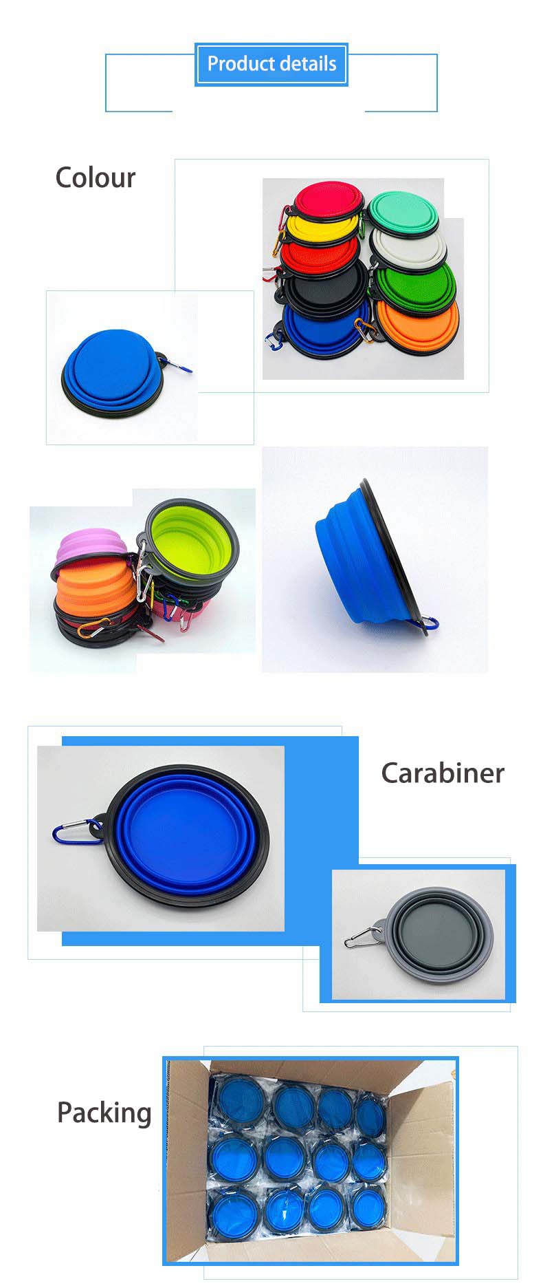 Gamelles pliables pour chiens et chats, idéales pour les voyages. Disponibles en gros. Fabriquées en silicone alimentaire et sans danger pour les petits chiens et chats. 12