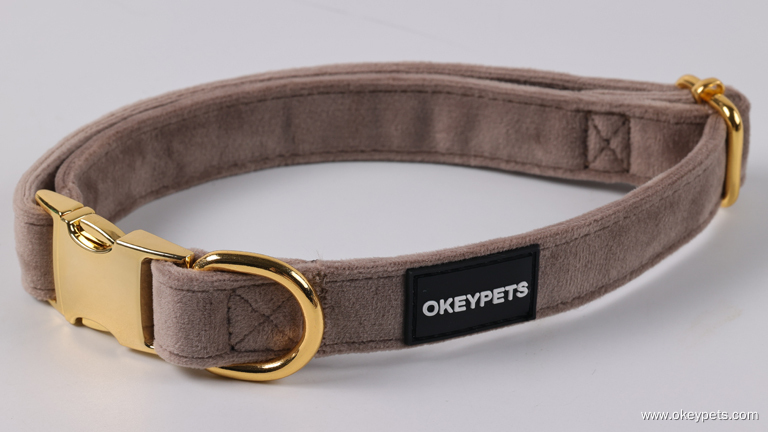 OKEYPETDS Harnais en velours pour chiot, collier en velours pour chien, laisse en velours avec accessoires métalliques 6