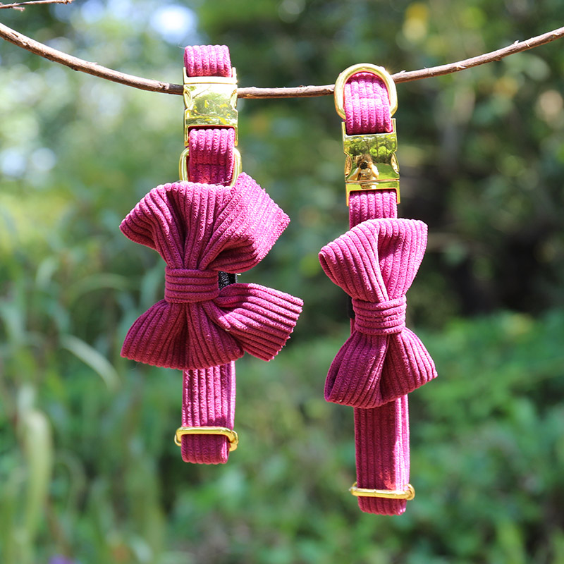 OKEYPETS Custom Designer Dog Harness Leash Pet Collar Cute Personalized Corduroy Dog Harness Set 4