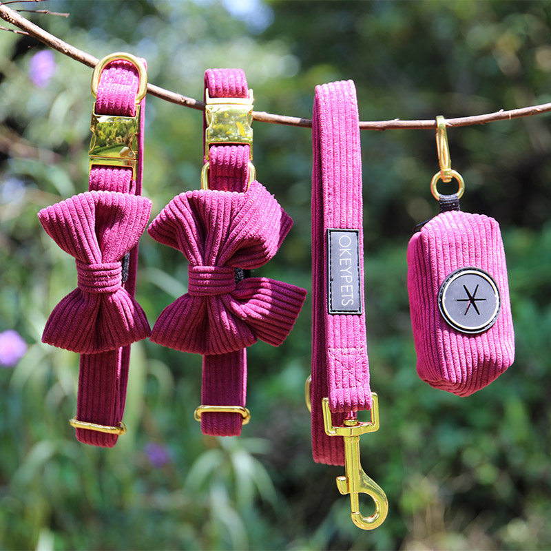 OKEYPETS Custom Designer Dog Harness Leash Pet Collar Cute Personalized Corduroy Dog Harness Set 12