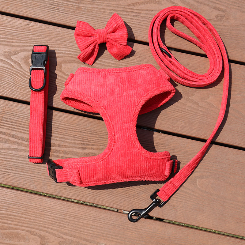OKEYPETS Custom Designer Dog Harness Leash Pet Collar Cute Personalized Corduroy Dog Harness Set 10