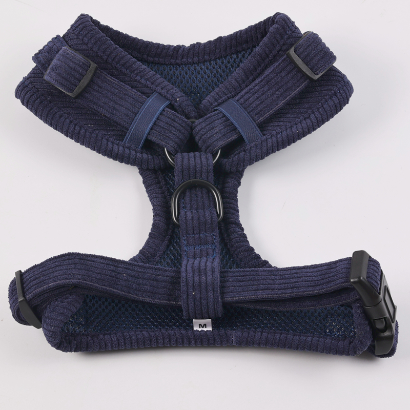 Ensemble harnais pour chien en velours côtelé bleu foncé, pour chiens de petite et moyenne race 4