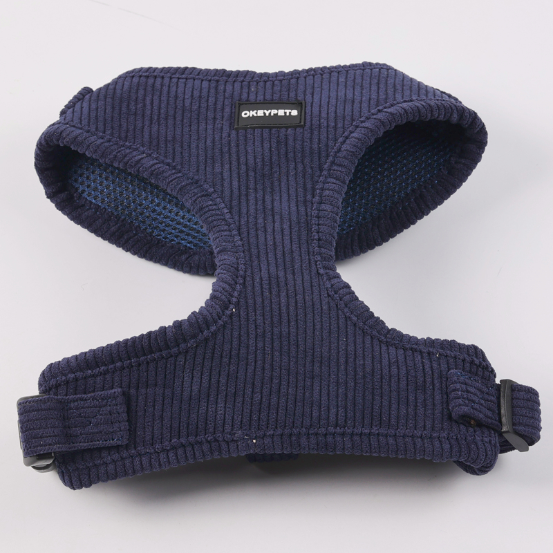 Ensemble harnais pour chien en velours côtelé bleu foncé, pour chiens de petite et moyenne race 3