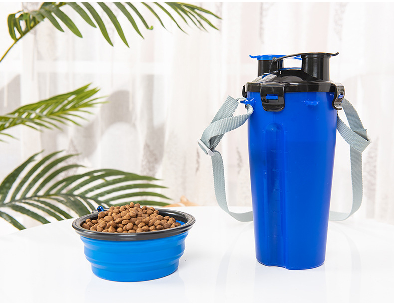 Nagykereskedelmi multifunkcionális szivárgásmentes 2 az 1-ben ivópalack, lassú etető, szilikon, kültéri összecsukható vizespohár készlet kisállatoknak 15